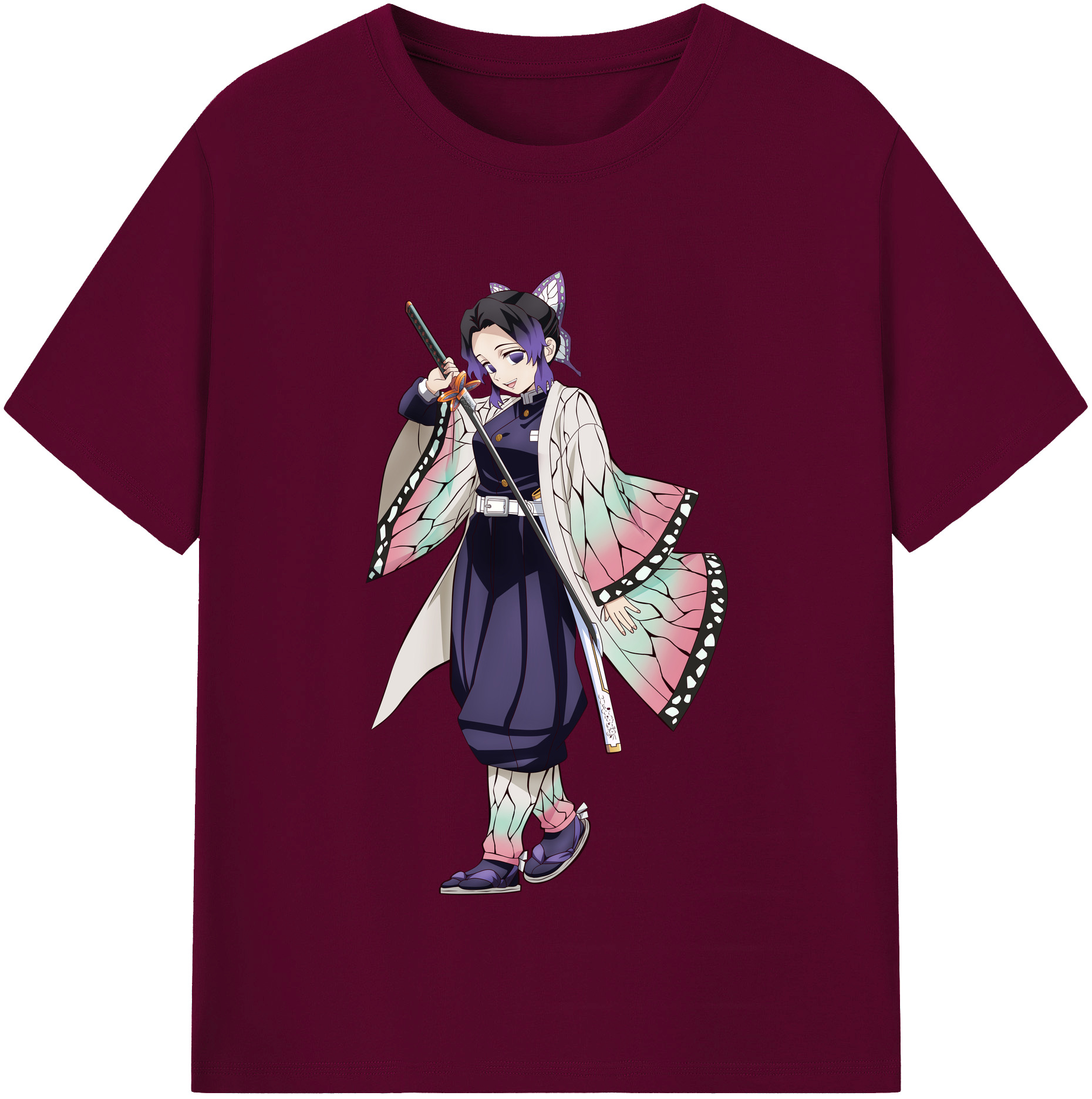 （画像用） 鬼滅の刃（きめつのやいば）蟲柱-胡蝶 しのぶ／こちょう しのぶ Kochou Shinobu レディースカジュアルプリントTシャツ（綿100％）